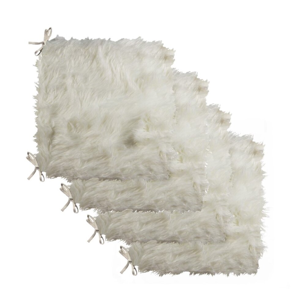 Luxe Home Decor Laredo Faux Sheepskin Chair Pad | 4-Piece | Off white | 17"x17"